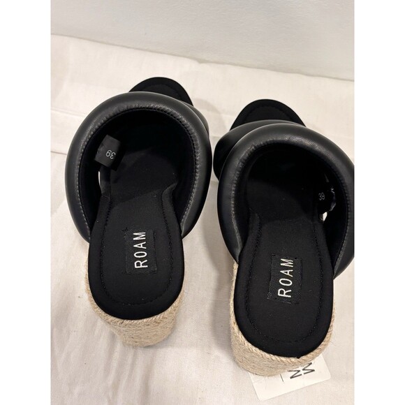 ROAM Black Platform Espadrille Wedge Slide Sandals Women’s Size 39 Padded Strap - Picture 6 of 10
